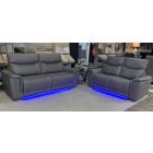 Carrera 3 + 2 Grey Fabric Electric Recliners With Base LED Lighting And Usb And Usb-C