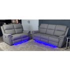 Deny 3 + 2 Light Grey Fabric Electric Recliners With LED Lighting Usb Ports