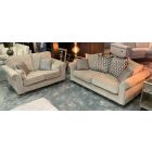 Buxton 3 + 2 Cream Fabric Sofa Set With Scroll Arms And Wood-Metal Caster Feet Ex-Display Showroom Model 51102