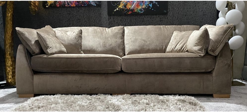 Fargo Fabric Sofa 4 Seater Brown Plush Fabric Formal Back With Side Scatter Cushions Leather Sofa World