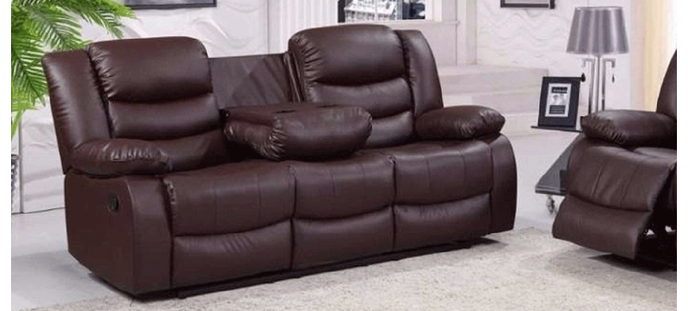 Roman Brown Recliner Leather Sofa 3 Seater Bonded Leather 6 Weeks Delivery