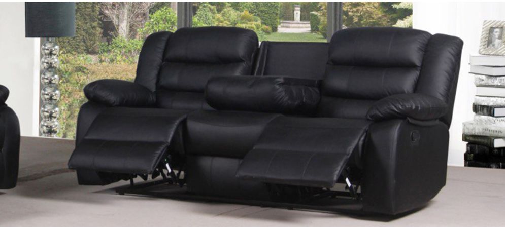 Roman Black Recliners Leather Sofa Set 3 2 Seater Bonded Leather