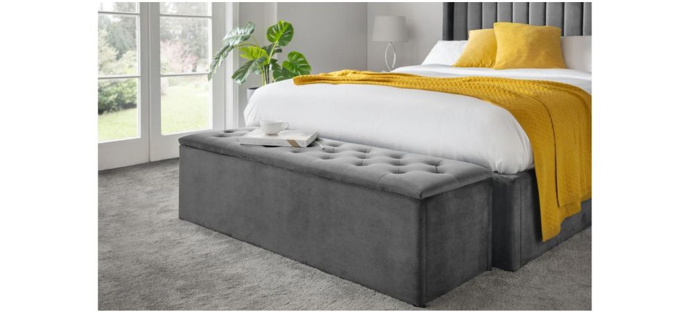 Ravello Blanket Box Dark Grey Velvet Slate Velvet Hardwood Frame Leather Sofa World