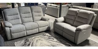 Como 3 + 2 Light Grey Fabric Electric Recliners With Usb - Ex-Display Showroom Model 51022