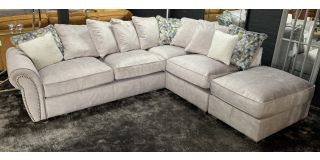 Flair Grey Scatter Back Fabric Corner Sofa With Studded Arms And Chrome Legs Ex-Display Showroom Model 51045