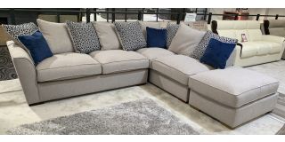 Fantasia Rhf Scatter Back Silver Grey Fabric Corner Sofa With Wooden Legs Ex-Display Showroom Model 51058