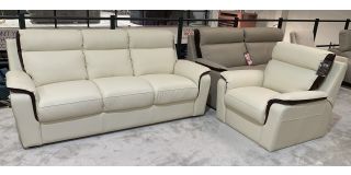 Device 3 + 1 Static New Trend Cream Semi Aniline Sofa Set With Brown Inserts Ex-Display Showroom Model 51059