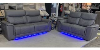 Carrera 3 + 2 Grey Fabric Electric Recliners With Base LED Lighting And Usb And Usb-C