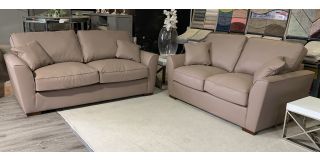 Fantasia 3 + 2 Fabric Sofa Set Light Brown With Wooden Feet Ex-Display Showroom Model 51092