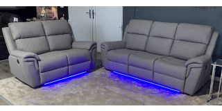 Deny 3 + 2 Light Grey Fabric Electric Recliners With LED Lighting Usb Ports