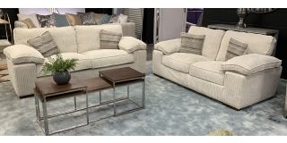 Dexter 3 + 2 Cream Jumbo Cord Fabric Sofa With Scatter Cushions Ex-Display Showroom Model 51098