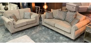 Buxton 3 + 2 Cream Fabric Sofa Set With Scroll Arms And Wood-Metal Caster Feet Ex-Display Showroom Model 51102