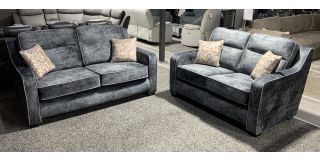 Tasha Dark Grey 3 + 2 Fabric Sofa Set With Wooden Legs And Cushions - Other Colours Available