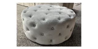 Round Grey Plush Velvet Footstool Ex-Display Showroom Model 51109