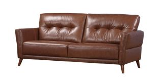 Capri 3 + 2 Seater Saddle Brown Leather Sofa Set With Wooden Legs