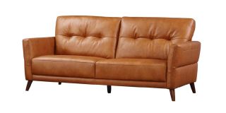 Capri 3 + 2 Seater Tan Leather Sofa Set With Wooden Legs