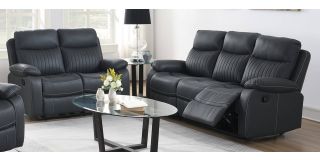 Barkley 3 + 2 Seater Dark Grey Fabric Manual Recliner Sofa Set With Contrast Stitching