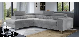 Laura Lhf Grey Plush Velvet Corner Sofa Bed With Chrome Legs And Adjustable Headrests