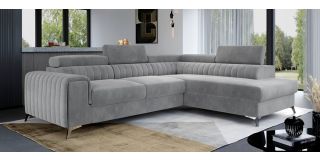 Laura Rhf Grey Plush Velvet Corner Sofa Bed With Chrome Legs And Adjustable Headrests