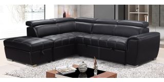 Adria LHF Black Fabric Corner Sofa Bed With Ottoman Storage And Contrasting Stitching And Adjustable Headrests