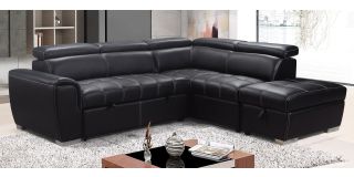 Adria RHF Corner Sofa Bed In Black Bonded Leather With Ottoman Storage And Contrasting Stitching And Adjustable Headrests