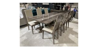 Medea Status Brown Dining Table With 6 Quilted Cream Dining Chairs(w50 d55 h105) Ex-Display Showroom Model 51061