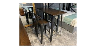 1.2m Industrial Pipe Work Wooden Bar Table With 2 Bar Chairs (w40cm, d40cm, h105cm) Ex-Display Clearance 50889