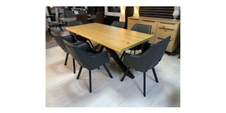 1.8m Oak Dining Table With 6 Khaki Fabric Chairs (w60cm d60cm h80cm) Ex-Display 50938