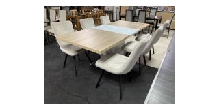 1.6m to 2.1m Extending Dining Table With 6 Cream Chairs (w45cm d55cm h92cm) Ex-Display 50942