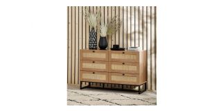 Padstow 6 Drawer Chest - Oak - Rattan - Melamine