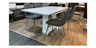 White 1.2m - 1.6m Extending Dining Table With 4 Grey Chairs With Chrome Legs (w45cm d54cm h90cm)