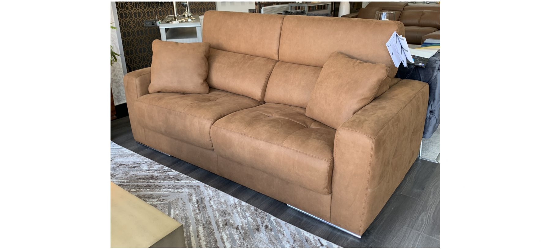 Ainhoa Saddle Brown Large Fabric Sofa Sofa Bed With Chrome Legs - Available  In A Range Of Aquaclean Fabrics And Leathers(Mattress Size 185cm 140cm) |  Leather Sofa World